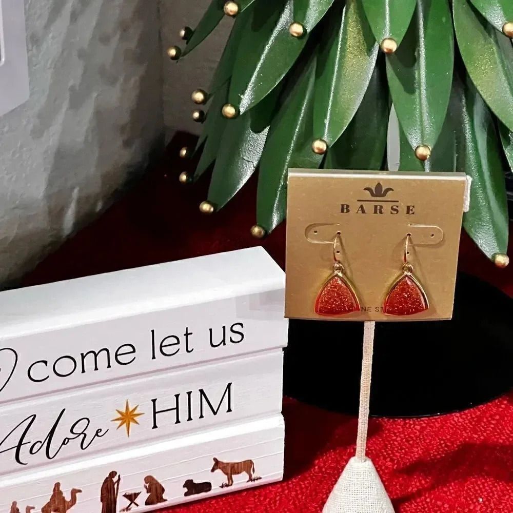 NWT Barse Genuine Stones Bronze and Sunstone Triangle Shape Drop Earrings #BRER